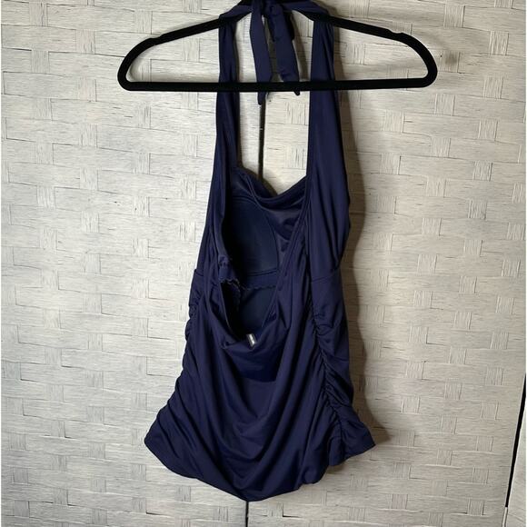 Lands’ End Classic Halter Tankini top Swim navy beach athletic summer poolside - Picture 3 of 8